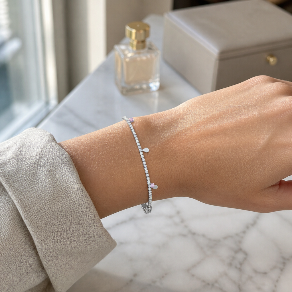 Bracelet tennis strass rose