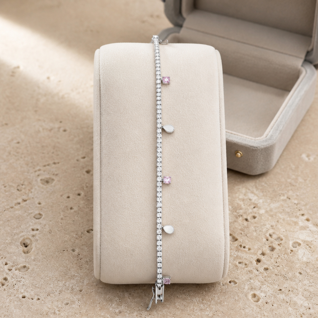 Bracelet tennis strass rose