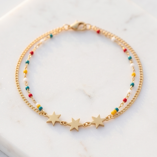 Chaine de cheville double chaine rocailles colorées