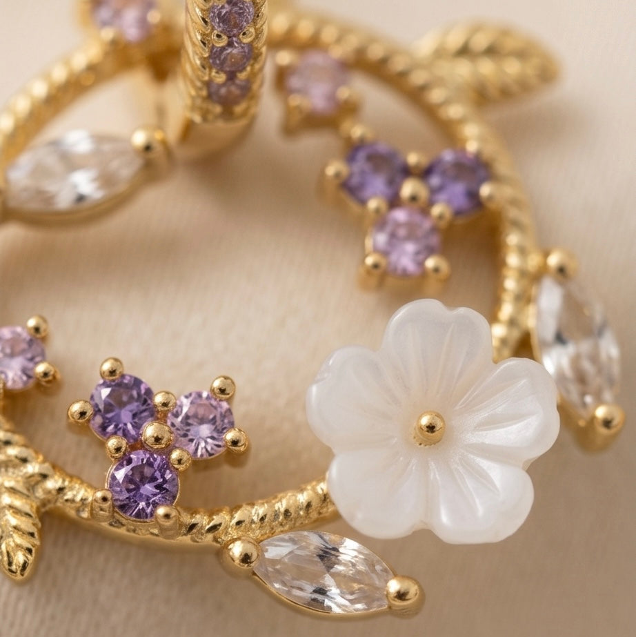 Boucles d'oreilles anneaux couronne de fleurs
